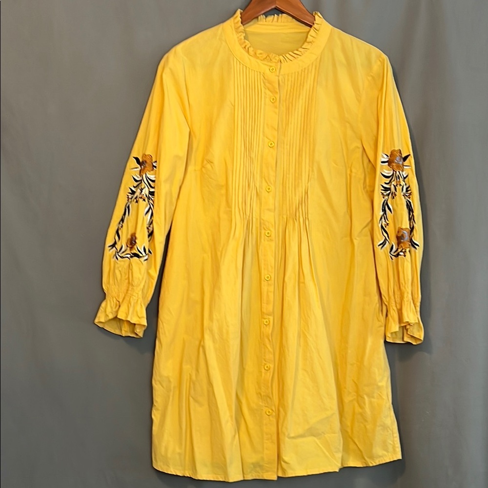 Yellow Embroidered Women's Tunic Dress